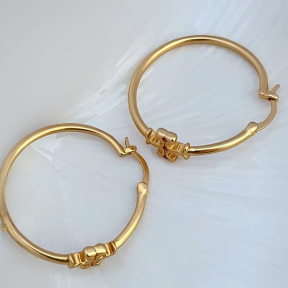 Tory Burch Gold Hoop Earrings with Bead Detail - Picture 12 of 16